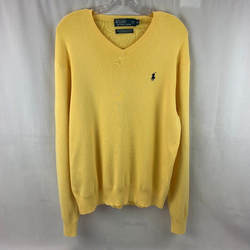 POLO RALPH LAUREN Yellow V-NECK SWEATER SIZE L